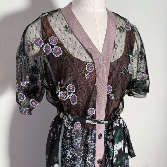 Byron Lars Cassie Floral Mixed Pattern Midi Dress Boho Fairy 6 - Picture 2 of 12